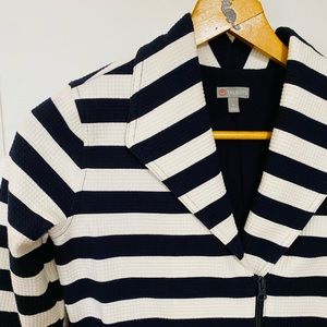 Talbots Navy Stripe Asymmetrical Zip Jacket